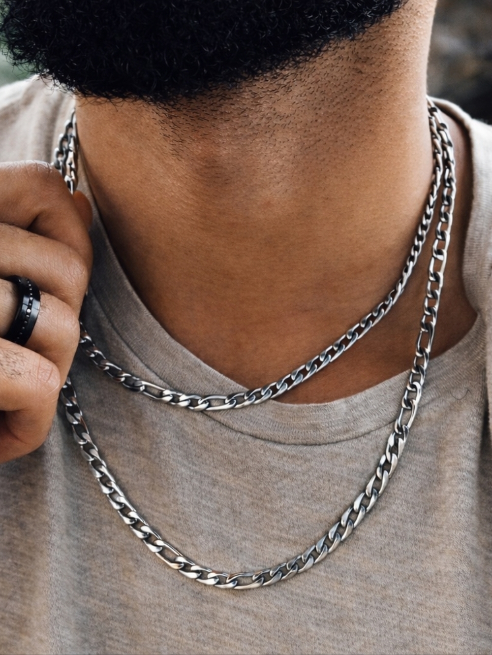 Stainless Steel Figaro Link Necklace
